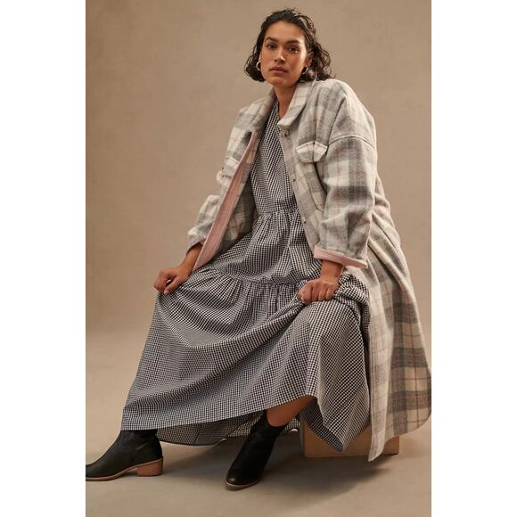 Anthropologie If By Sea Plaid Long Bobbie Shirt Jacket Shacket Gray - Picture 12 of 15